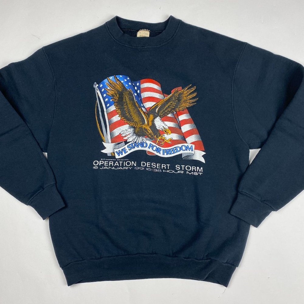Vintage 90s Operation Desert Storm Gulf War Sweatshirt Mens Medium Eagle USA